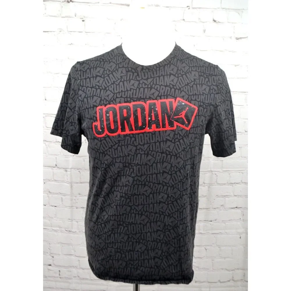 AIR JORDAN Nike Jumpman Men's Short Sleeve Stick AOP Tshirt SIZE MEDIUM Gray